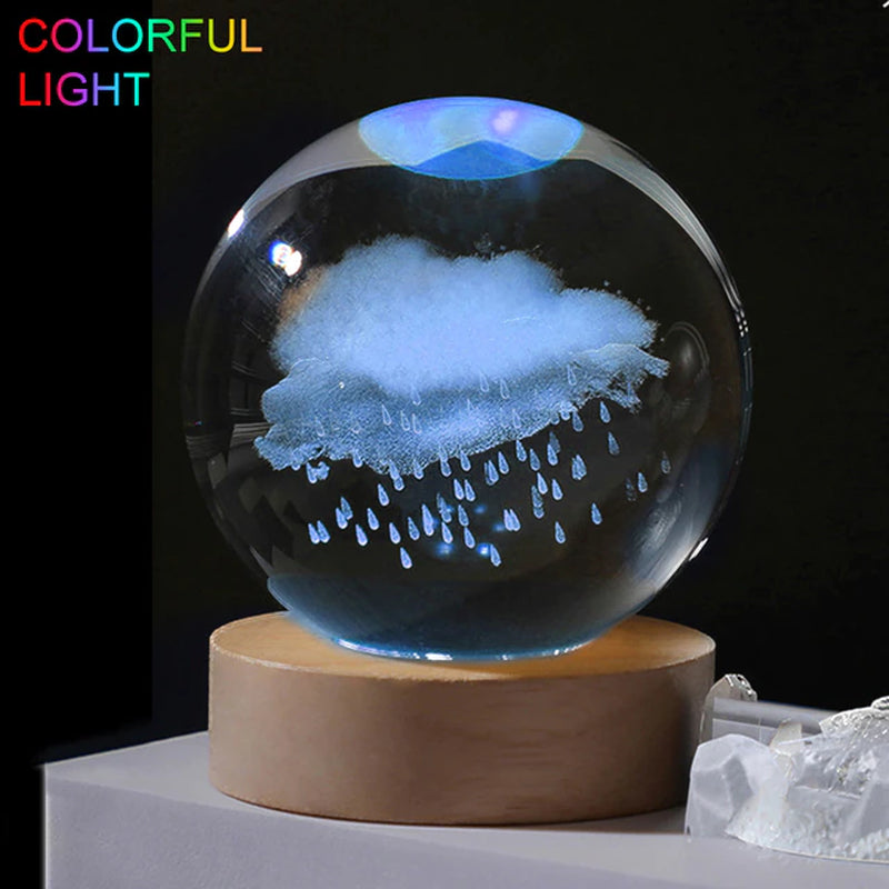 Crystal Ball Night Light Crystal Astronaut Planet Globe 3D Laser Engraved Solar System Ball with Touch Switch LED Light