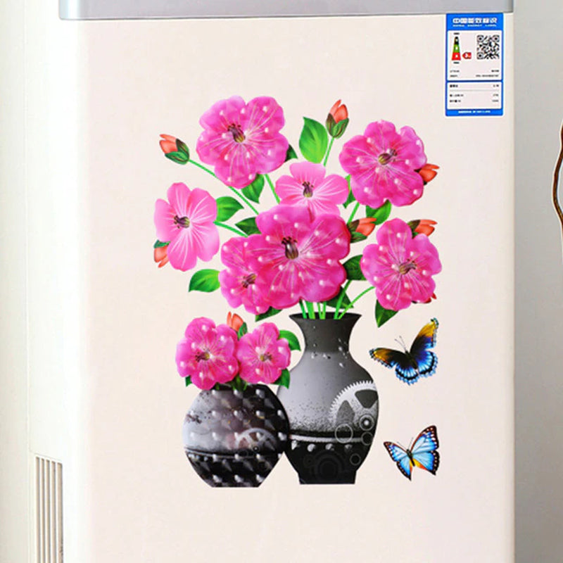 Creative 3D Stereo Stickers Simulation Flower Vase Self-Adhesive Wall Sticker Aesthetic Romantic for House Room Door Fridge