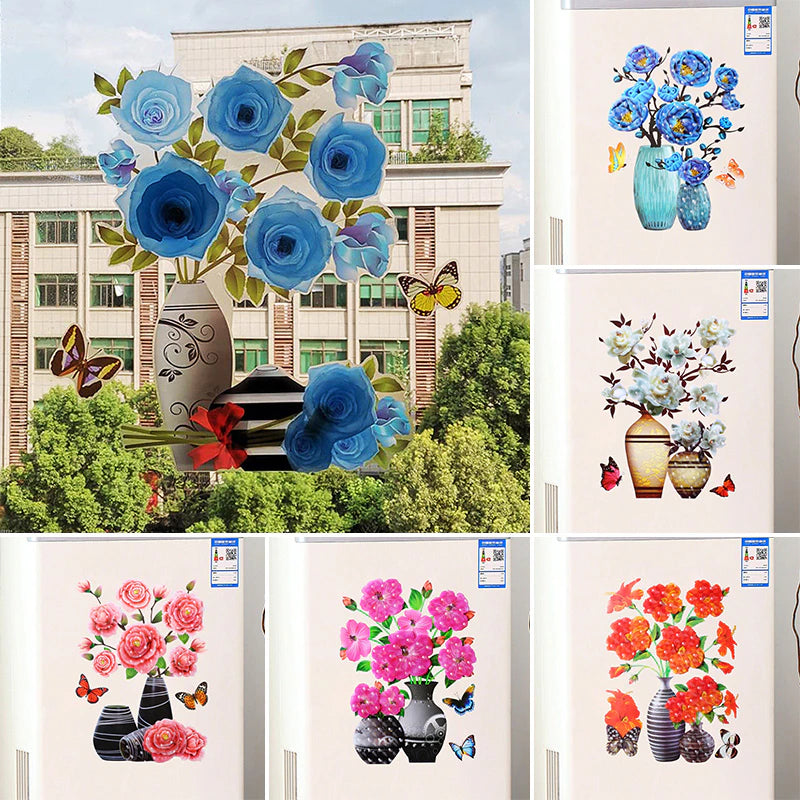 Creative 3D Stereo Stickers Simulation Flower Vase Self-Adhesive Wall Sticker Aesthetic Romantic for House Room Door Fridge