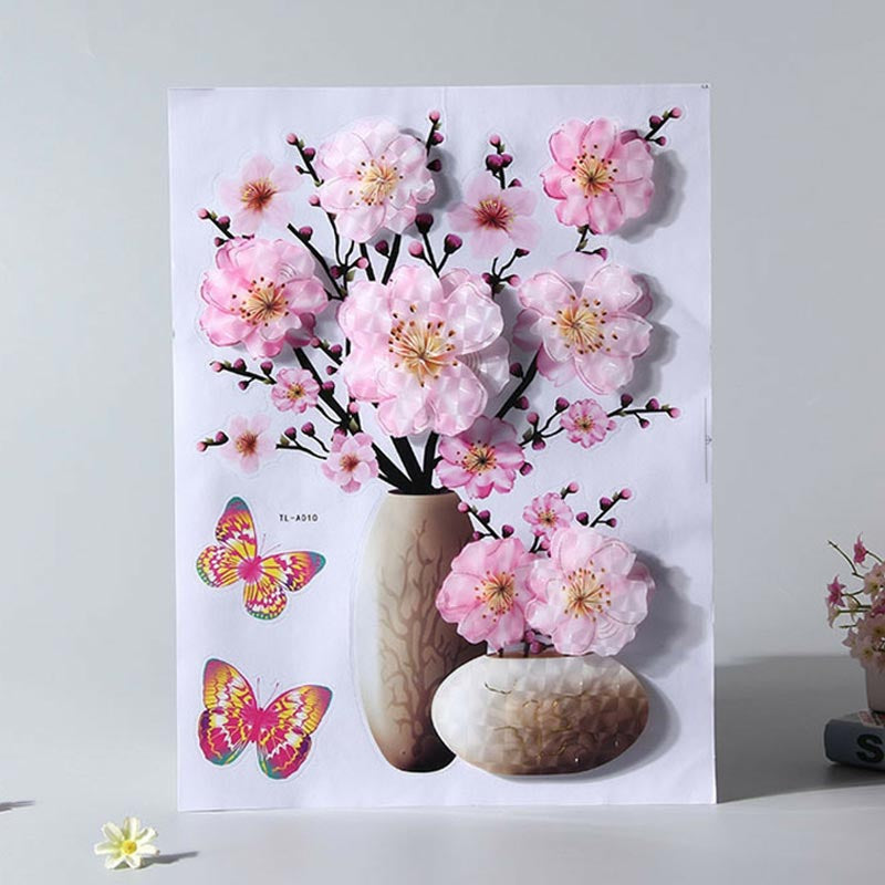 Creative 3D Stereo Stickers Simulation Flower Vase Self-Adhesive Wall Sticker Aesthetic Romantic for House Room Door Fridge