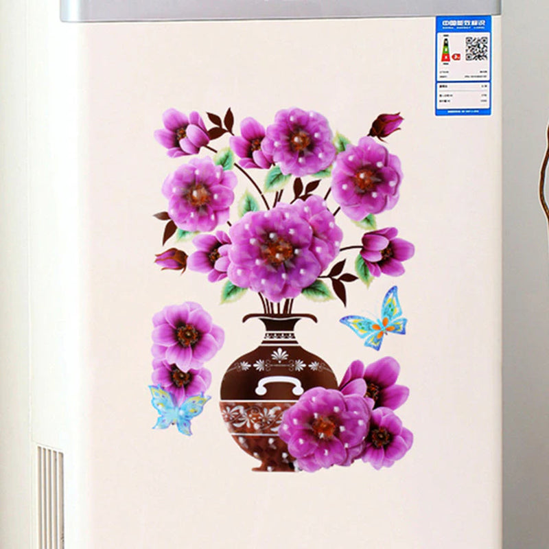 Creative 3D Stereo Stickers Simulation Flower Vase Self-Adhesive Wall Sticker Aesthetic Romantic for House Room Door Fridge