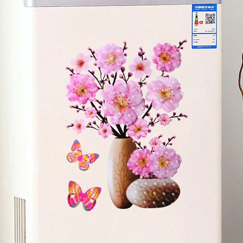 Creative 3D Stereo Stickers Simulation Flower Vase Self-Adhesive Wall Sticker Aesthetic Romantic for House Room Door Fridge