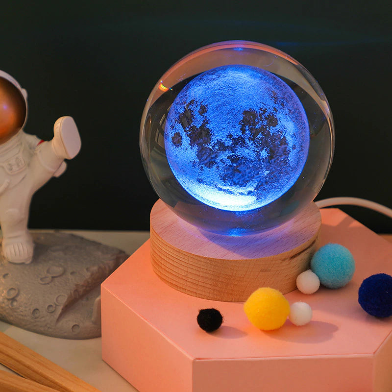 Crystal Ball Night Light Crystal Astronaut Planet Globe 3D Laser Engraved Solar System Ball with Touch Switch LED Light