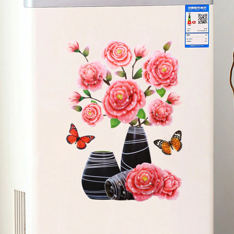 Creative 3D Stereo Stickers Simulation Flower Vase Self-Adhesive Wall Sticker Aesthetic Romantic for House Room Door Fridge