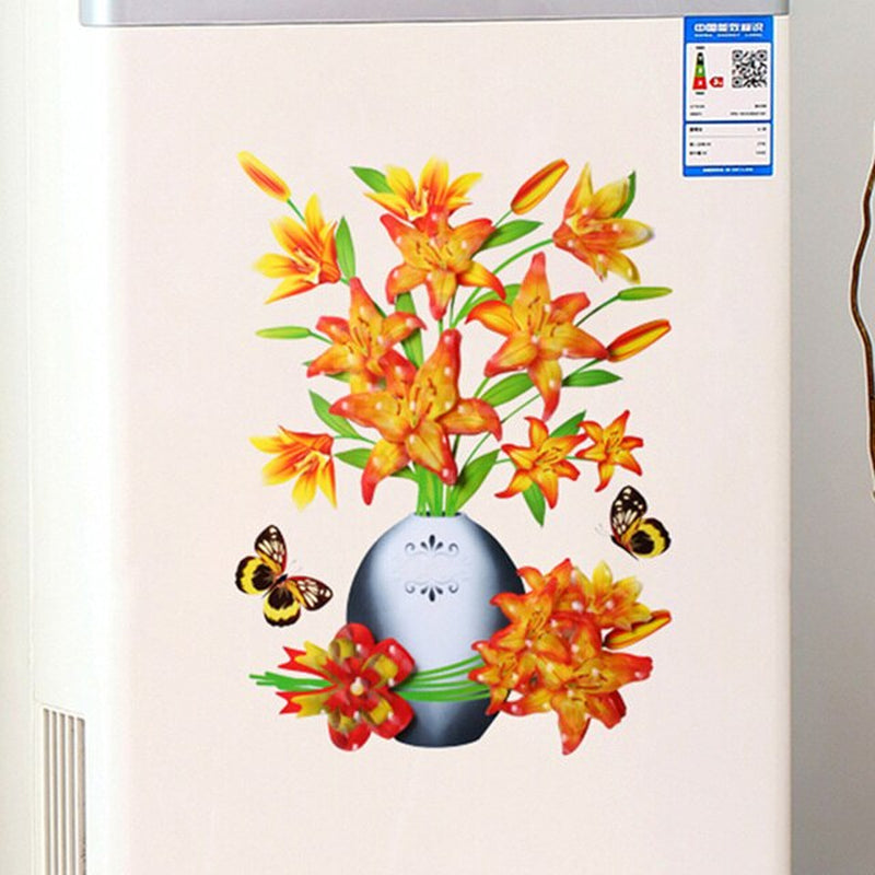 Creative 3D Stereo Stickers Simulation Flower Vase Self-Adhesive Wall Sticker Aesthetic Romantic for House Room Door Fridge