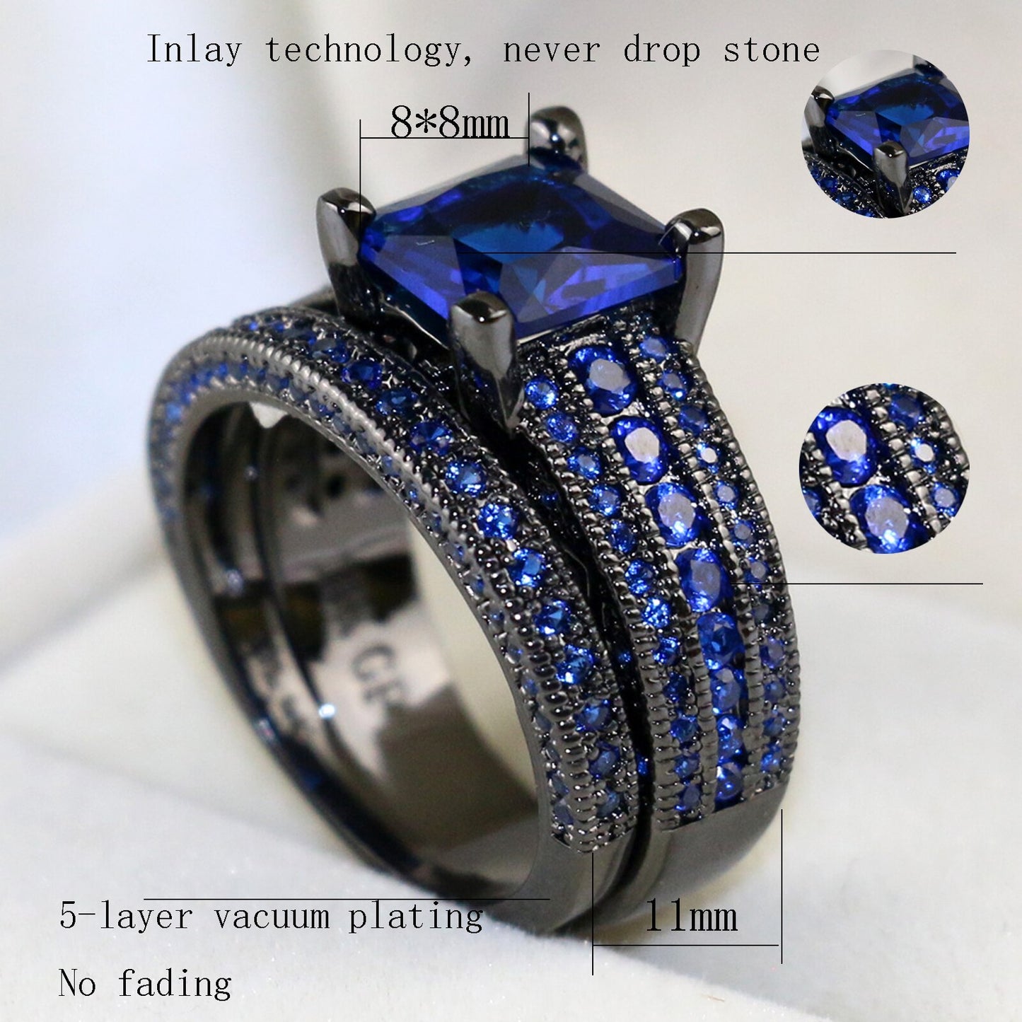 Charm Couple Rings Romantic Blue Rhinestones Women Rings Set Trendy Men'S Stainless Steel Ring Fashion Jewelry for Lover Gifts