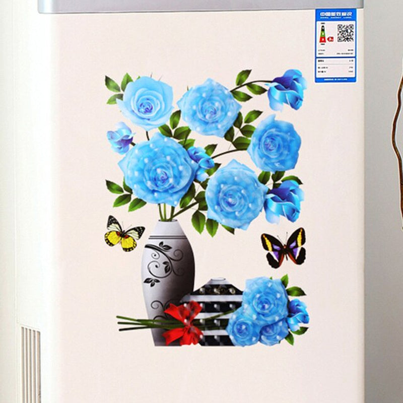 Creative 3D Stereo Stickers Simulation Flower Vase Self-Adhesive Wall Sticker Aesthetic Romantic for House Room Door Fridge