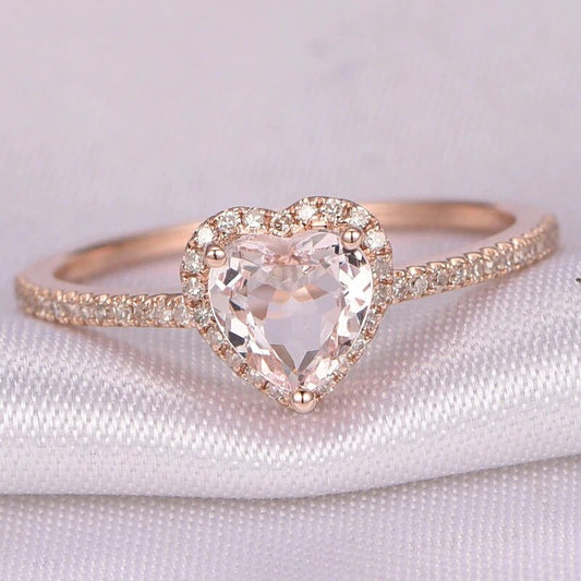 Fashion Crystal Heart Shaped Wedding Rings for Women Rose Gold Ladies Engagement Jewelry Party Gifts Accessories