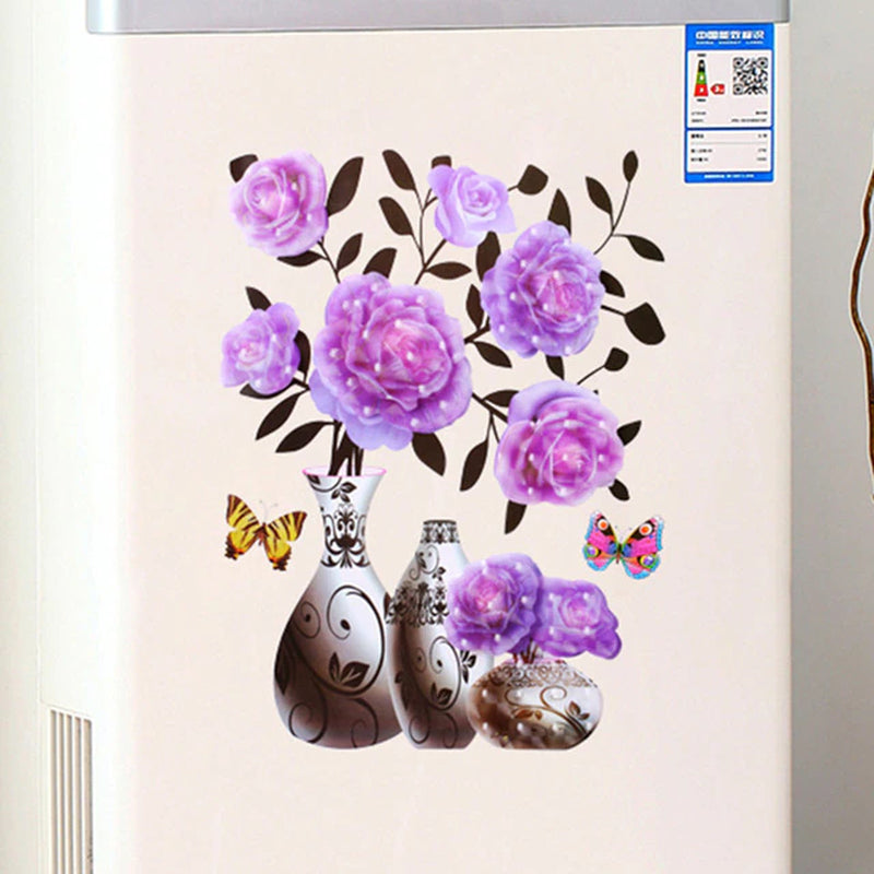 Creative 3D Stereo Stickers Simulation Flower Vase Self-Adhesive Wall Sticker Aesthetic Romantic for House Room Door Fridge