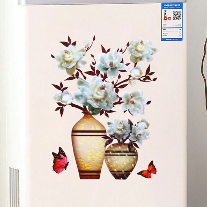 Creative 3D Stereo Stickers Simulation Flower Vase Self-Adhesive Wall Sticker Aesthetic Romantic for House Room Door Fridge