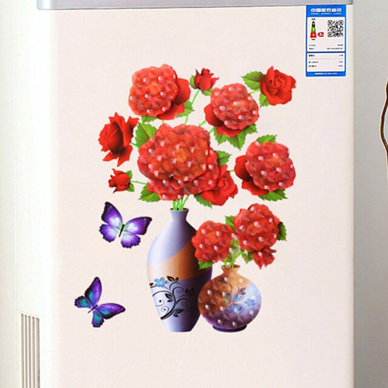 Creative 3D Stereo Stickers Simulation Flower Vase Self-Adhesive Wall Sticker Aesthetic Romantic for House Room Door Fridge