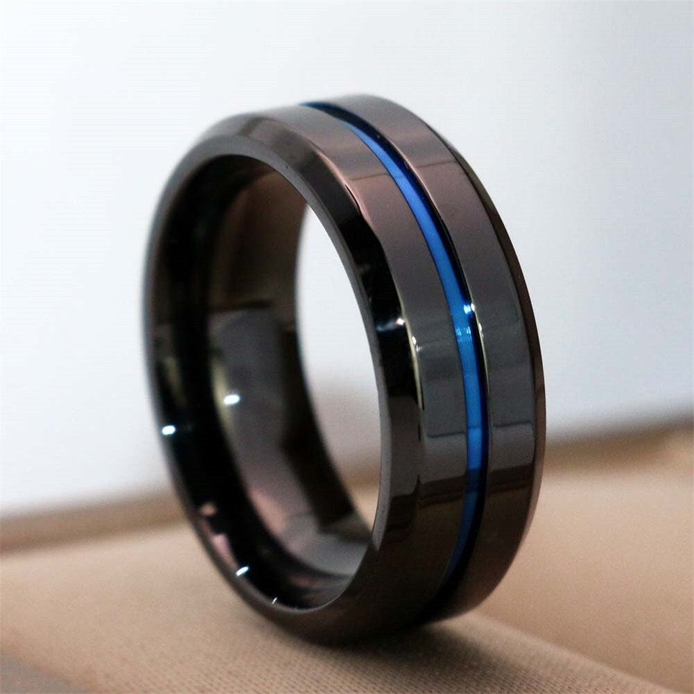 Charm Couple Rings Romantic Blue Rhinestones Women Rings Set Trendy Men'S Stainless Steel Ring Fashion Jewelry for Lover Gifts