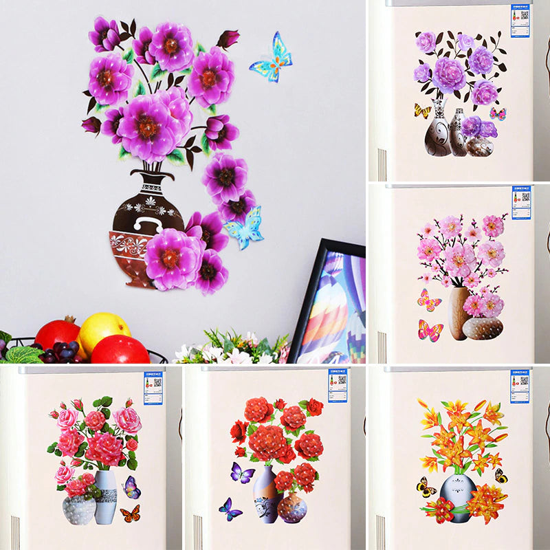 Creative 3D Stereo Stickers Simulation Flower Vase Self-Adhesive Wall Sticker Aesthetic Romantic for House Room Door Fridge