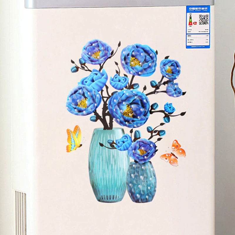 Creative 3D Stereo Stickers Simulation Flower Vase Self-Adhesive Wall Sticker Aesthetic Romantic for House Room Door Fridge