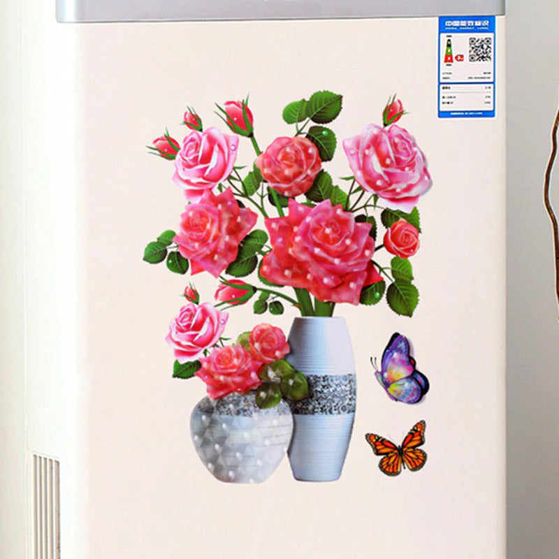 Creative 3D Stereo Stickers Simulation Flower Vase Self-Adhesive Wall Sticker Aesthetic Romantic for House Room Door Fridge