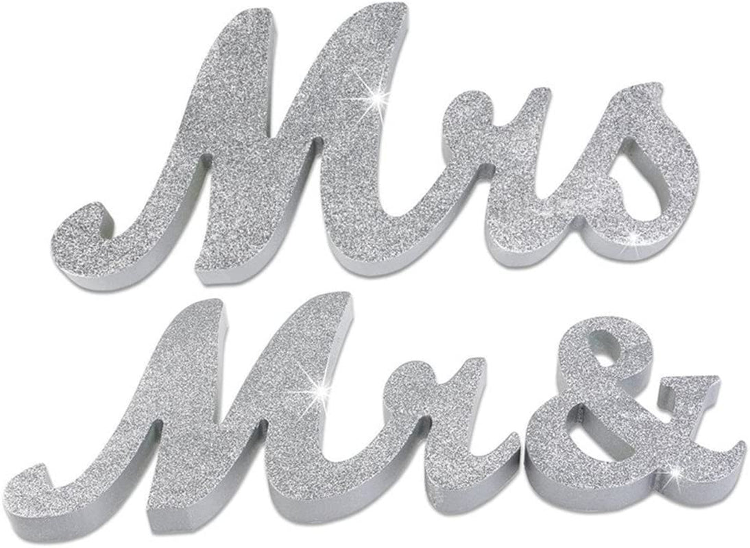 Mr and Mrs Sign Wedding Sweetheart Table Decorations,Mr and Mrs Letters Decorative Letters for Wedding Photo Props Party Banner Decoration，Wedding Shower Gift (Silver Glitter)