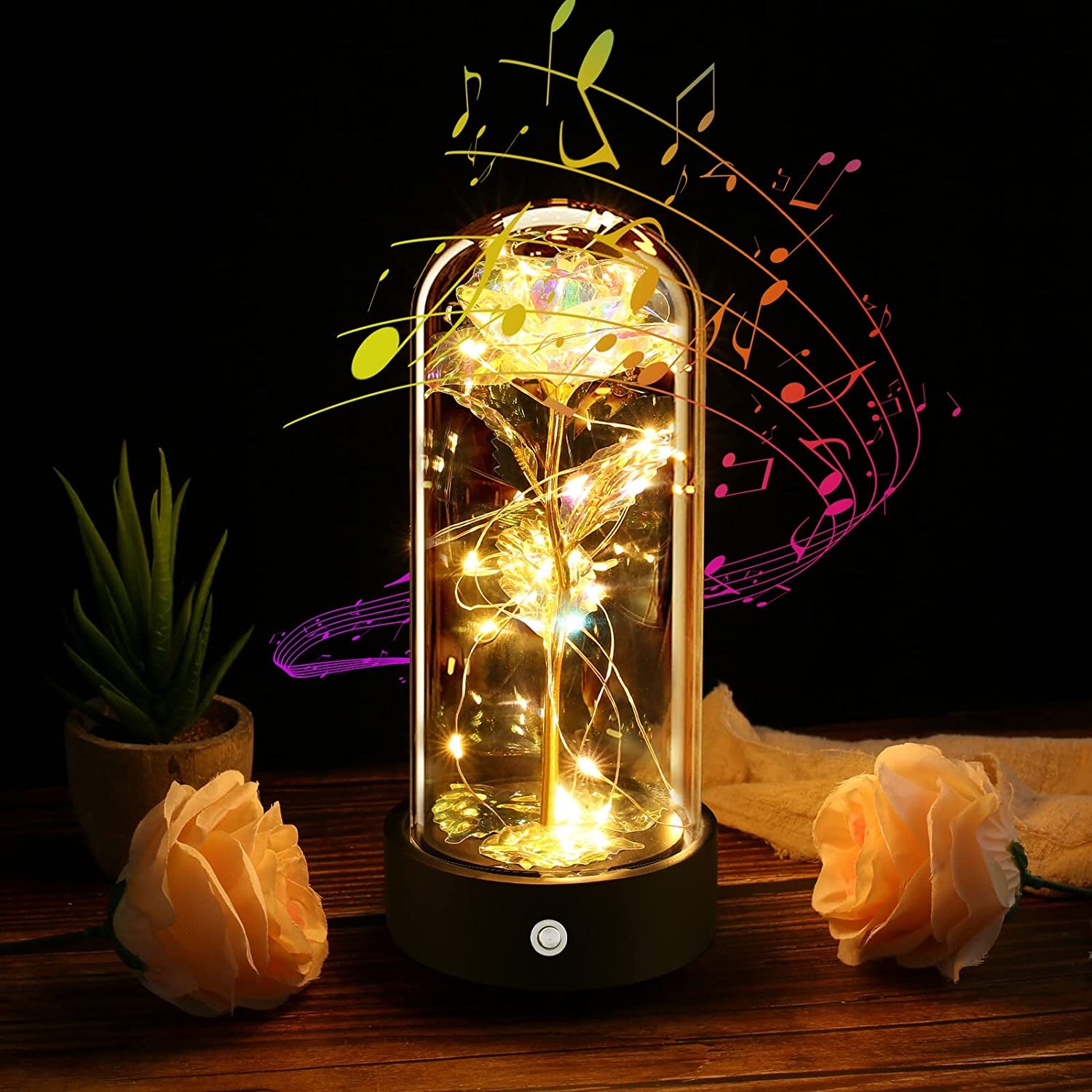 Christmas Rose Gifts for Women, Beauty and the Beast Galaxy Enchanted Rose Music Box, Forever Flower Gifts for Mom Wife Girlfriend Grandma, Personalized Anniversary Presents LED Rose in Glass Dome