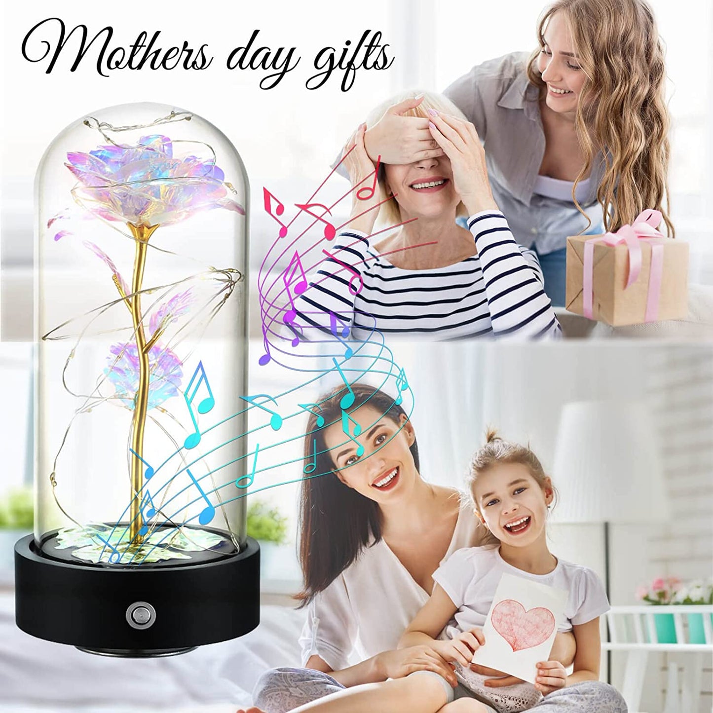Christmas Rose Gifts for Women, Beauty and the Beast Galaxy Enchanted Rose Music Box, Forever Flower Gifts for Mom Wife Girlfriend Grandma, Personalized Anniversary Presents LED Rose in Glass Dome