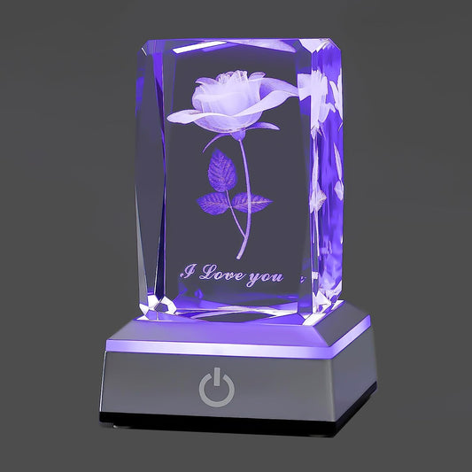 3D Rose Crystal Multicolor Nightlight - I Love You Decolamp - Perfect Valentines Day Gift Ideas for Her My Girlfriend Wife Mom - Unique Anniversary Birthday Presents