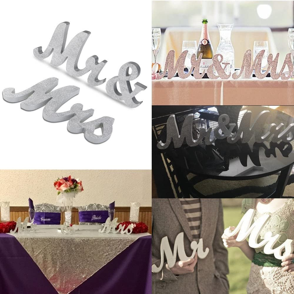 Mr and Mrs Sign Wedding Sweetheart Table Decorations,Mr and Mrs Letters Decorative Letters for Wedding Photo Props Party Banner Decoration，Wedding Shower Gift (Silver Glitter)