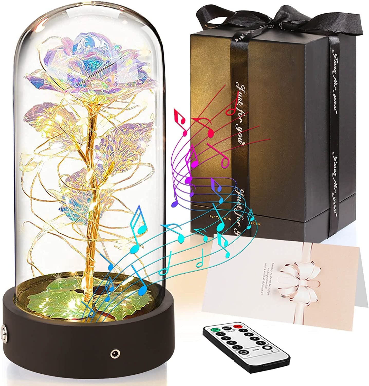 Christmas Rose Gifts for Women, Beauty and the Beast Galaxy Enchanted Rose Music Box, Forever Flower Gifts for Mom Wife Girlfriend Grandma, Personalized Anniversary Presents LED Rose in Glass Dome