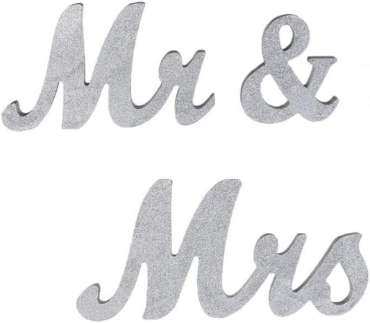 Mr and Mrs Sign Wedding Sweetheart Table Decorations,Mr and Mrs Letters Decorative Letters for Wedding Photo Props Party Banner Decoration，Wedding Shower Gift (Silver Glitter)